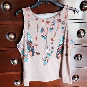 Pink and Orange Cut Out Tank Top with Rounded Neckline